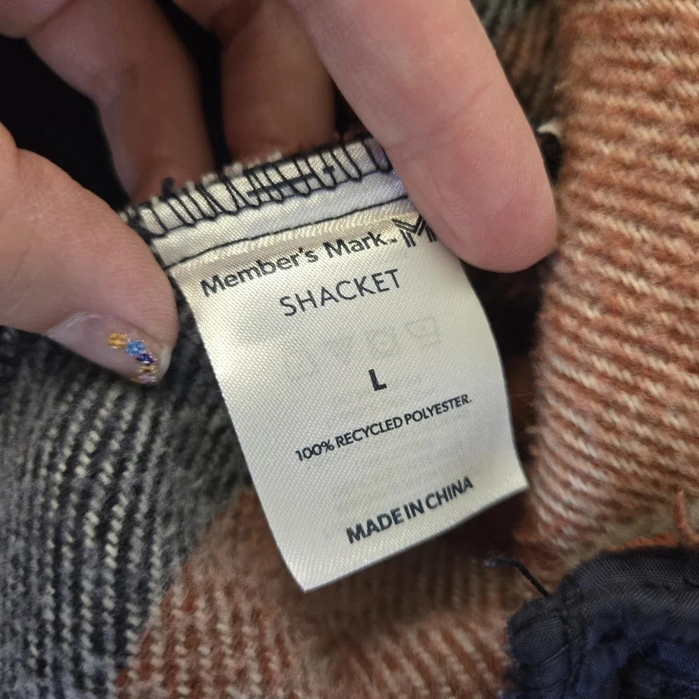 Plaid flannel shacket blue brown Members Mark womens size Large